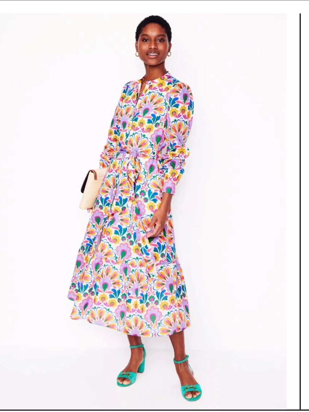 Boden Mia Tiered Midi Shirt Dress Colorful US 6R - Picture 9 of 10